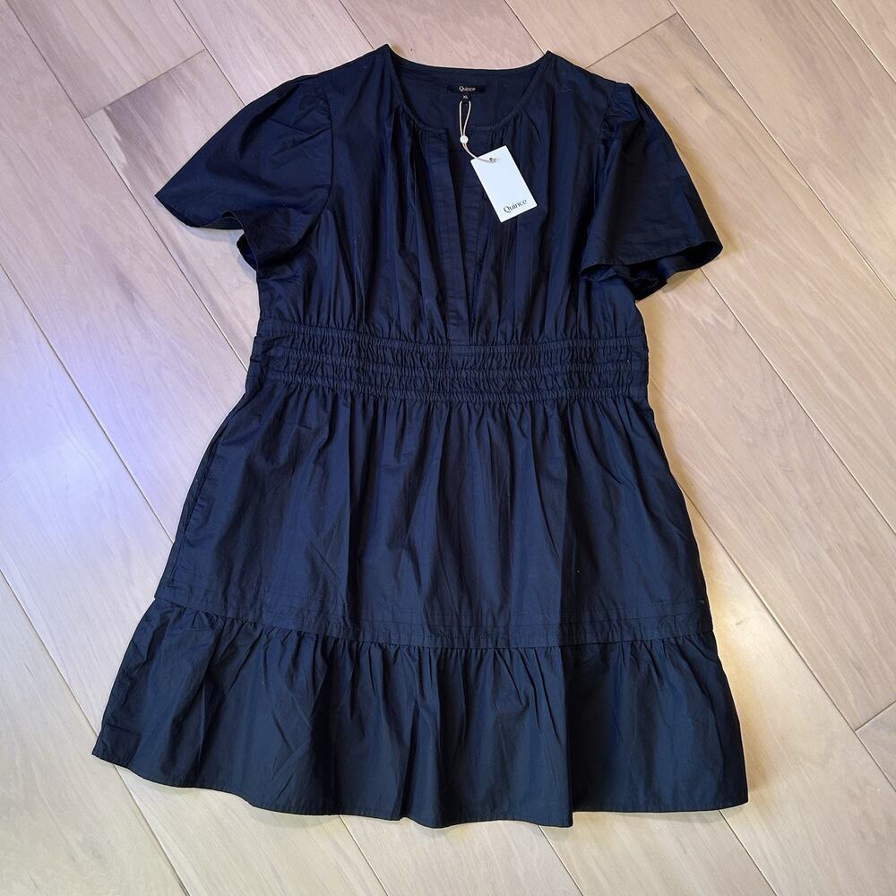 Quince Organic Cotton Tiered Mini Dress Black Women’s XL